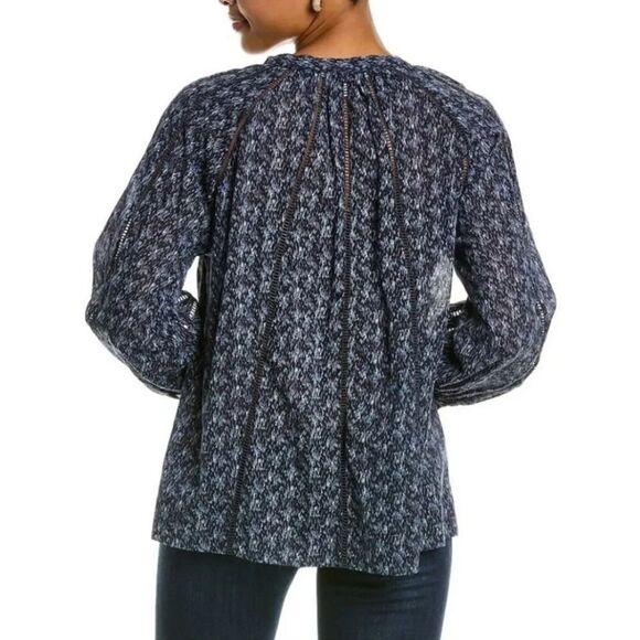 JOIE Dracha Printed Blue Long Sleeve Cotton Blouse Size Small - Picture 5 of 16
